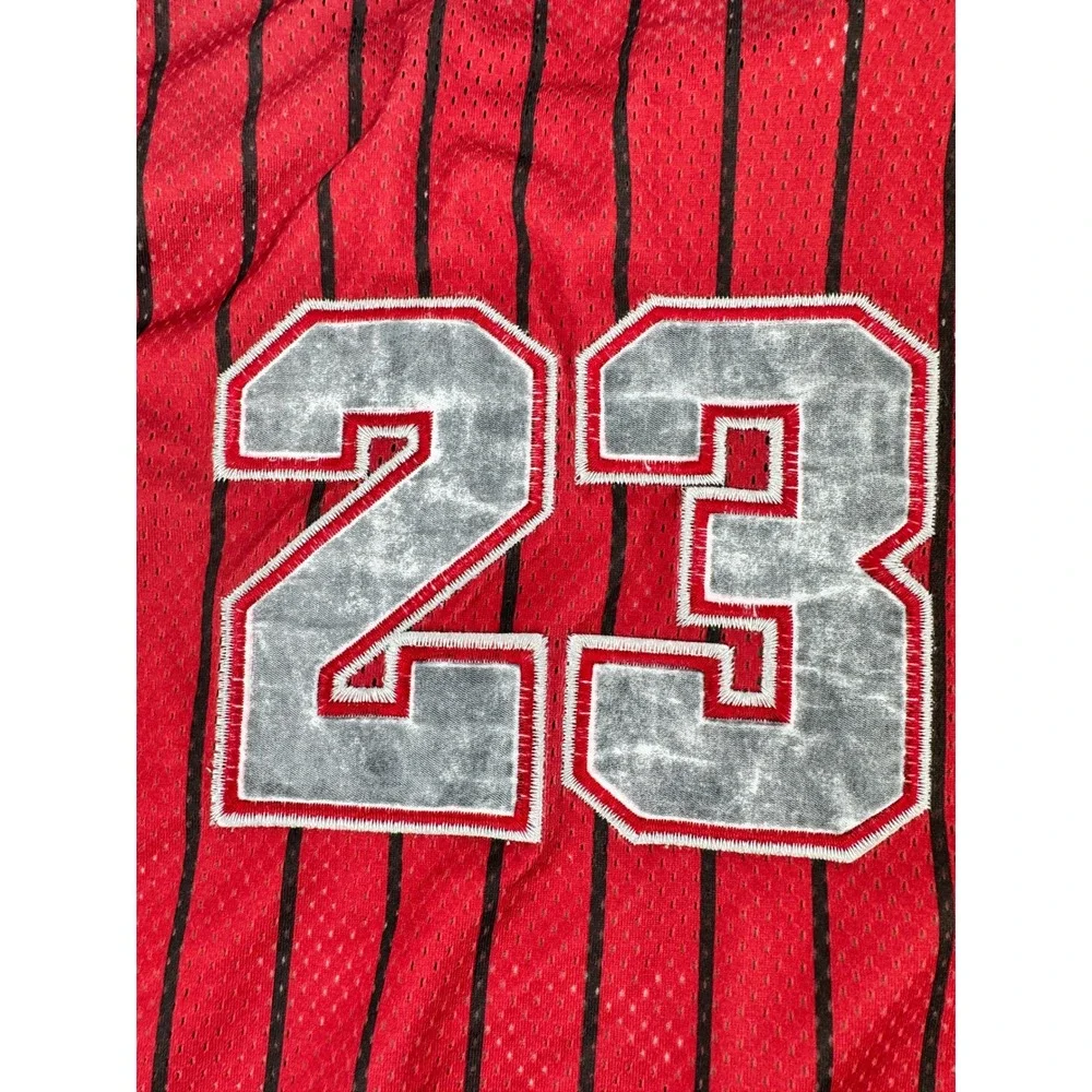 Jordan Y2K Basketball‎ Jersey Mens L Red Black Pinstripe 23 Jumpman Wings HOLE
